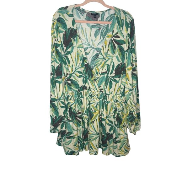 Torrid Textured Knit Surplice Puff Sleeve Babydoll Top Green Tropical Womens 5X - Picture 9 of 15